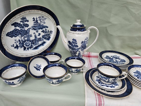Nikko Double Phoenix Blue Japan Coffee Service for 6 People + Oval