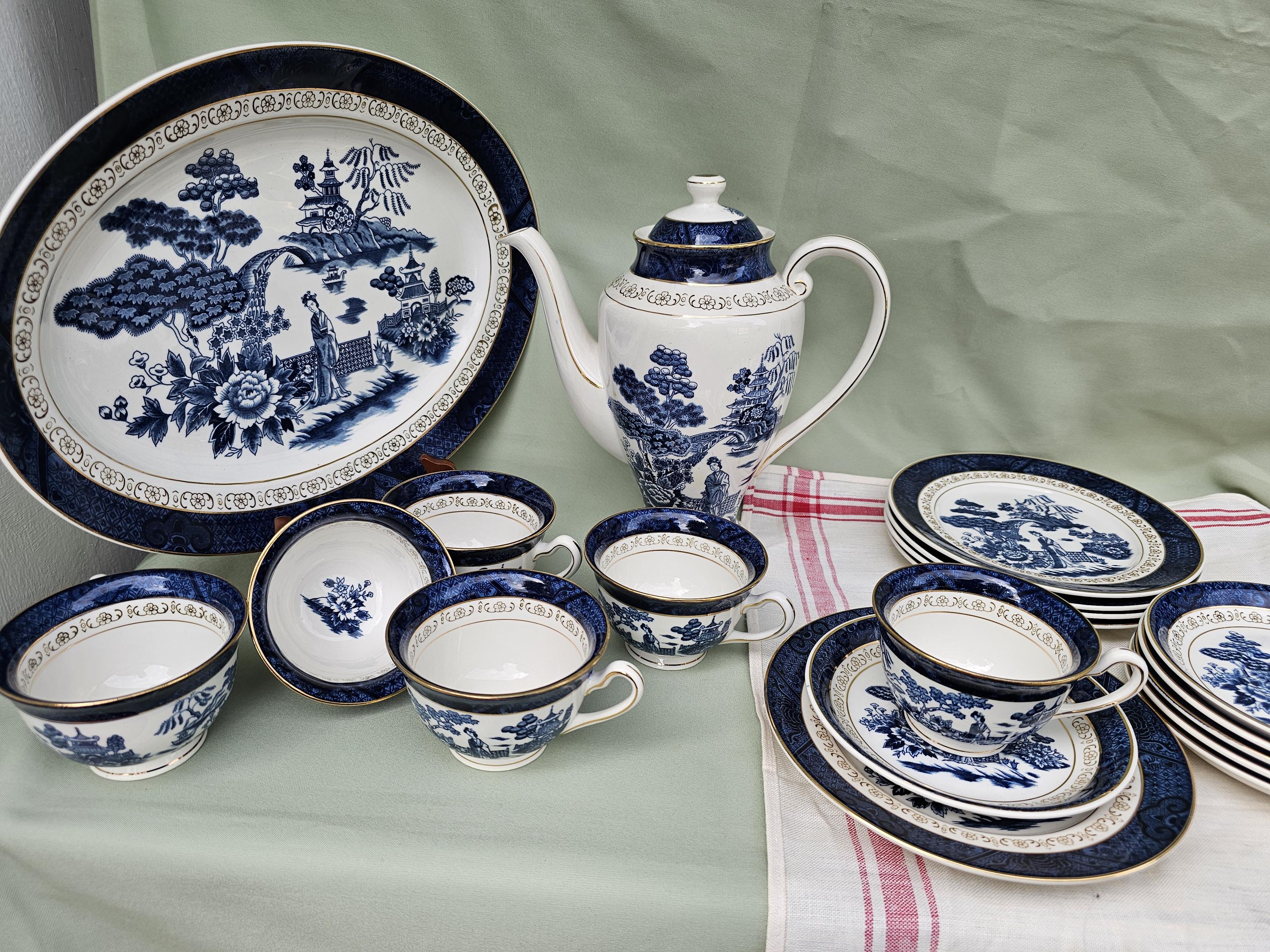 Nikko Double Phoenix Blue Japan Coffee Service 6 People +