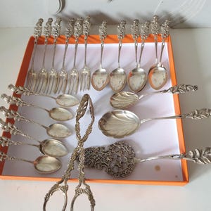 Silver 800 tea service Hildesheimer Rose, cake service, teaspoons, cake forks, cake lifter for 6 people