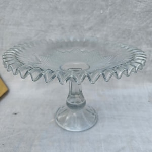 Vintage pressed glass plate bowl, fruit bowl footed bowl 30 cm diameter