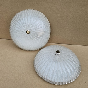 2er Set Vintage Murano Glas Deckenlampen 1970er | Hollywood Regency Eisglas Deckenleuchten Paar | Mid Century Modern Flurbeleuchtung