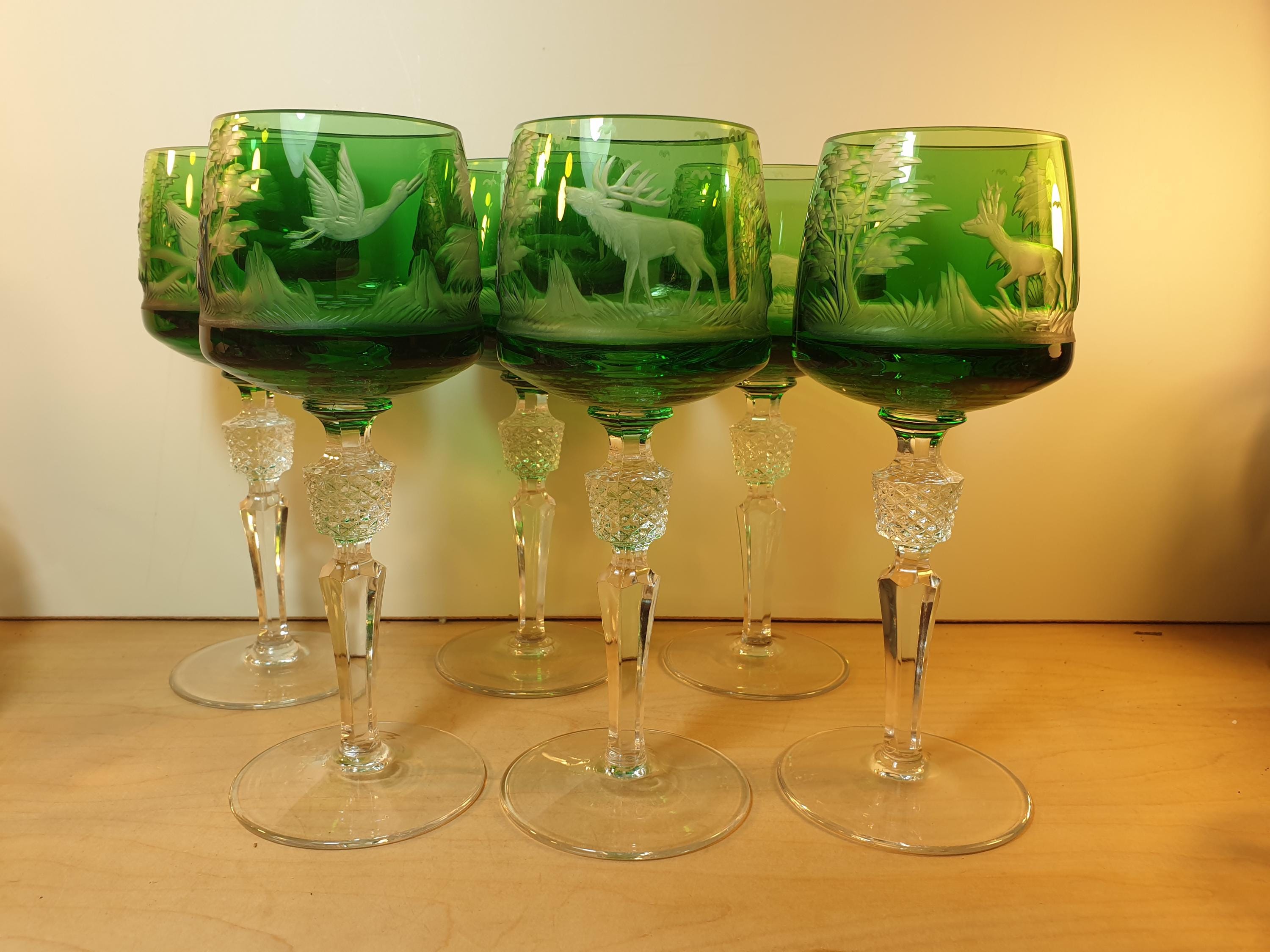 6x Lausitz Crystal Wine Glasses, GDR, Hand-cut, Top Quality Glass