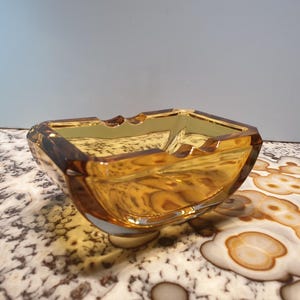 Ashtray Vintage 60s 70s Glass Yellow Ashtray