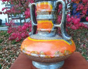 A West German Fat Lava Vase by Walter Becht. the Vase is Numbered