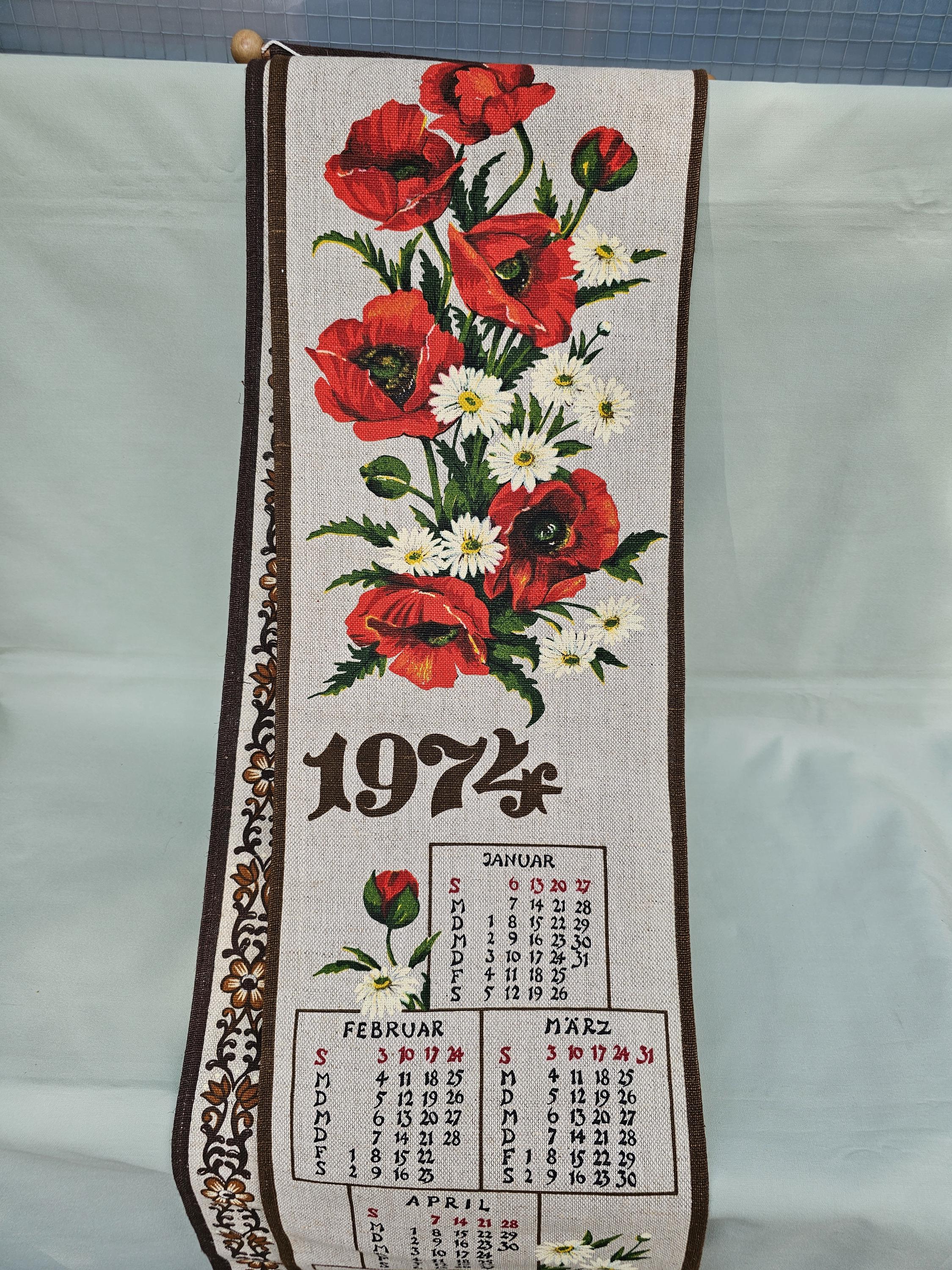 Torchon Vintage 1900 – Calendrier 1974 – Design Ancien – 100% Coton