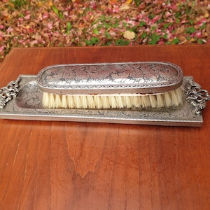 Antique Art Nouveau toilet set brush and bowl silver plated