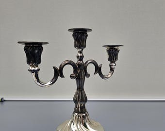 Antique 3-arm nickel silver candelabra | Vintage silver candlestick with three lights | Swedish design Baroque style candlestick | Elegant table decoration