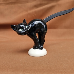 Old Goebel/hummel - Cat Figurine Made of Porcelain and Wooden Tail