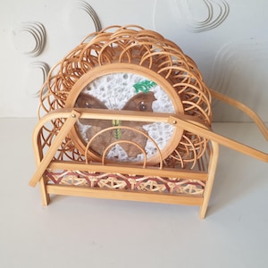 6 pieces coasters butterfly butterflies in bamboo holder vintage