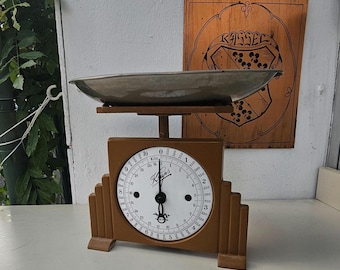 Vintage Krups Kitchen Scale Art Deco Brown | Nostalgic household scale with oval stainless steel bowl | 20kg Collector's item Kitchen decor 50s 60s
