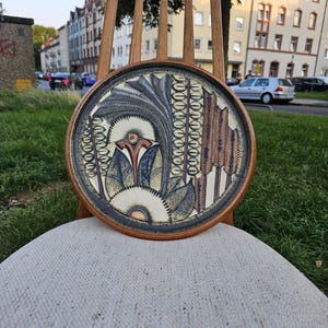 Art ceramic wall plate Heide Pottery Jeversen by German ceramic masters unique 38 cm diameter