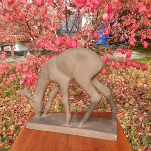 Large ceramic figure Karlsruhe Majolica ELSE BACH DEER over 30 cm tall