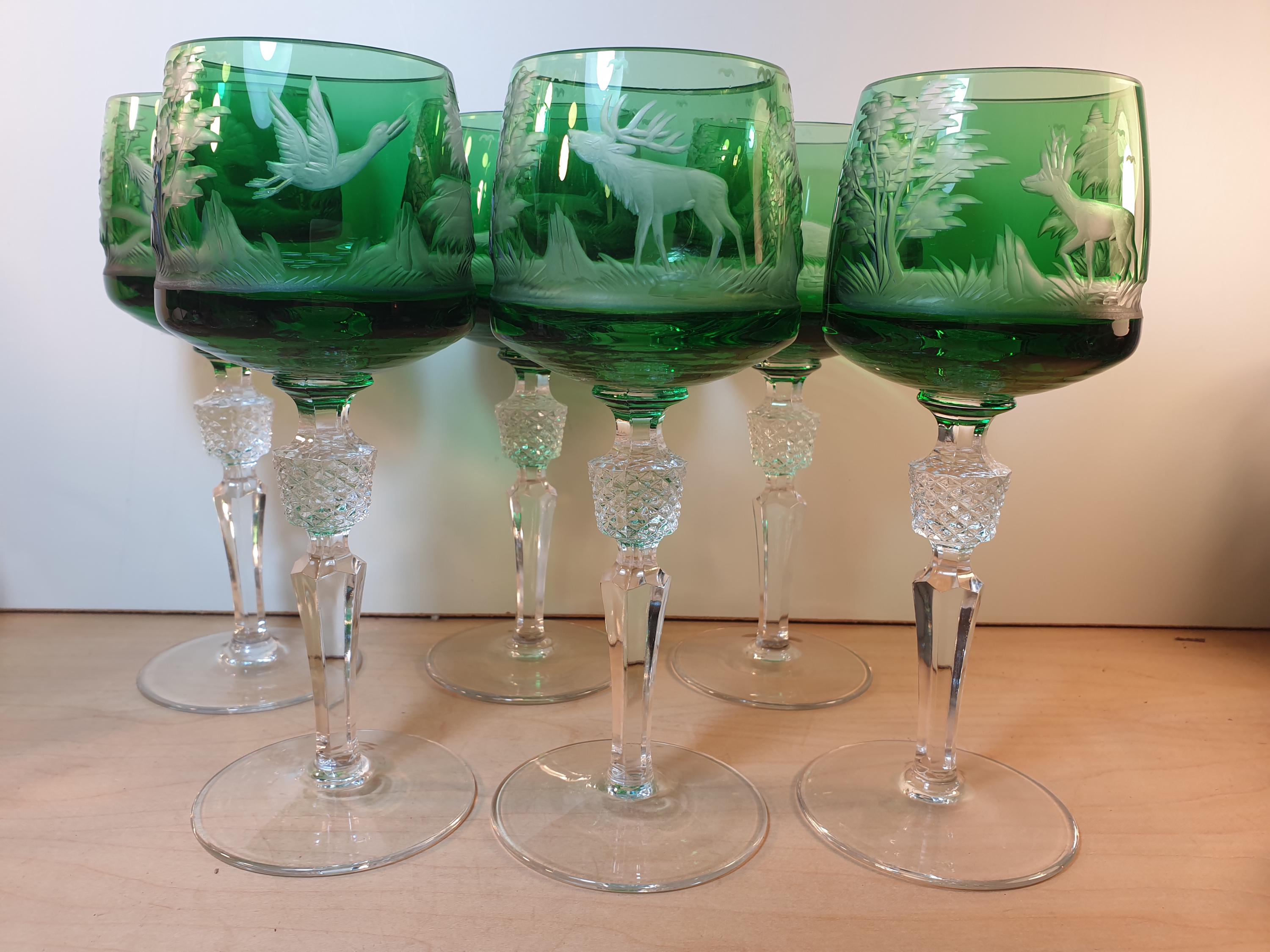 6x Lausitz Crystal Wine Glasses, GDR, Hand-cut, Top Quality Glass