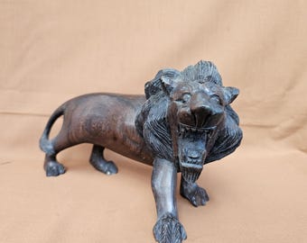 African lion sculpture wood carving ebony XXL 34 cm long