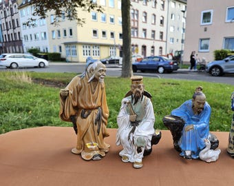 Vintage China Figurines Shiwan Mudman Ceramic Figurines Collection 3 Pieces