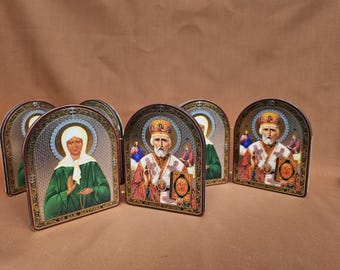 Russian icon Orthodox Saint Mary, Nicholas religious icon holy protection, single sale 1 piece