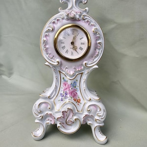 Mantel clock porcelain clock cabinet clock handmade West Germany (working)