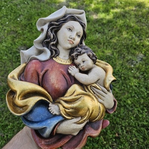 Holy figure wooden relief Madonna Mary carved painted wall Madonna, ALOIS OHMAYER OBERSTDORF