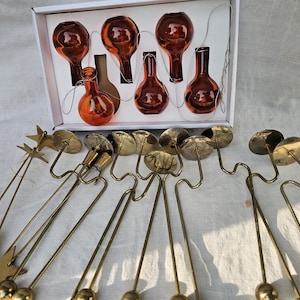 Vintage Christmas tree decoration candle holder brass and glass