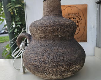 Vintage West German Pottery Table Lamp Model 449 | Rustic Ceramic Lamp Brown Black | Mid Century Studio Ceramic Light 45 cm