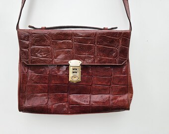 Genuine leather ladies handbag shoulder bag cognac