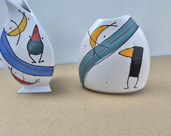 Rare set: 2x KMK Kupfermühle artist vases / Ceramic duo in the Miró style “Luna Park” / Hand-painted studio ceramics vintage 90s / West