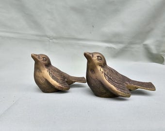 Brass Birds Sparrows Pair 2 Pieces