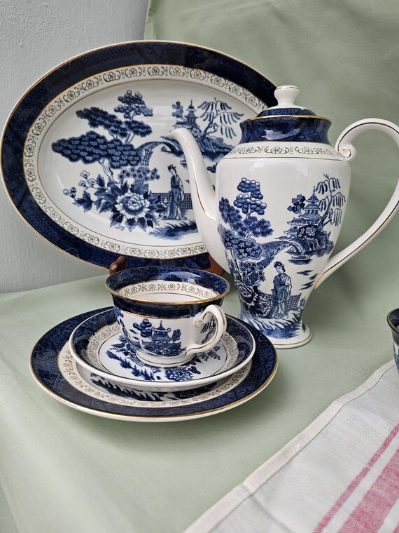 Nikko Double Phoenix Blue Japan Coffee Service 6 People +