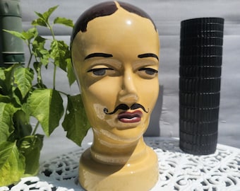Vintage Scheurich ceramic head, model 701 • West Germany mannequin, 1970s • Ceramic head, man's head with mustache • WGP Pop Art decor • Selt