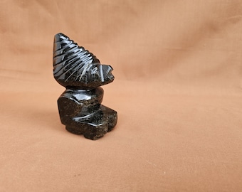 Gold Obsidian Aztec Figurine Statue Hand Carved Volcano Gemstone Mayan Inca Cultures