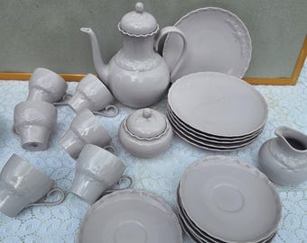 Hutschenreuther powder pink Dragen-Rose Model Full Tea Set, 6 person service complete