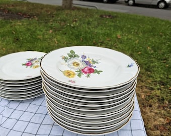 Vintage Tirschenreuth soup plate – floral motif with gold rim (Ø 22 cm, 4 cm deep)