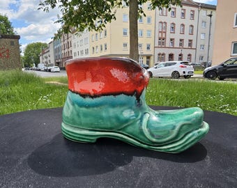 Vintage ceramic flower pot, shoe shape, fat lava, 1960s