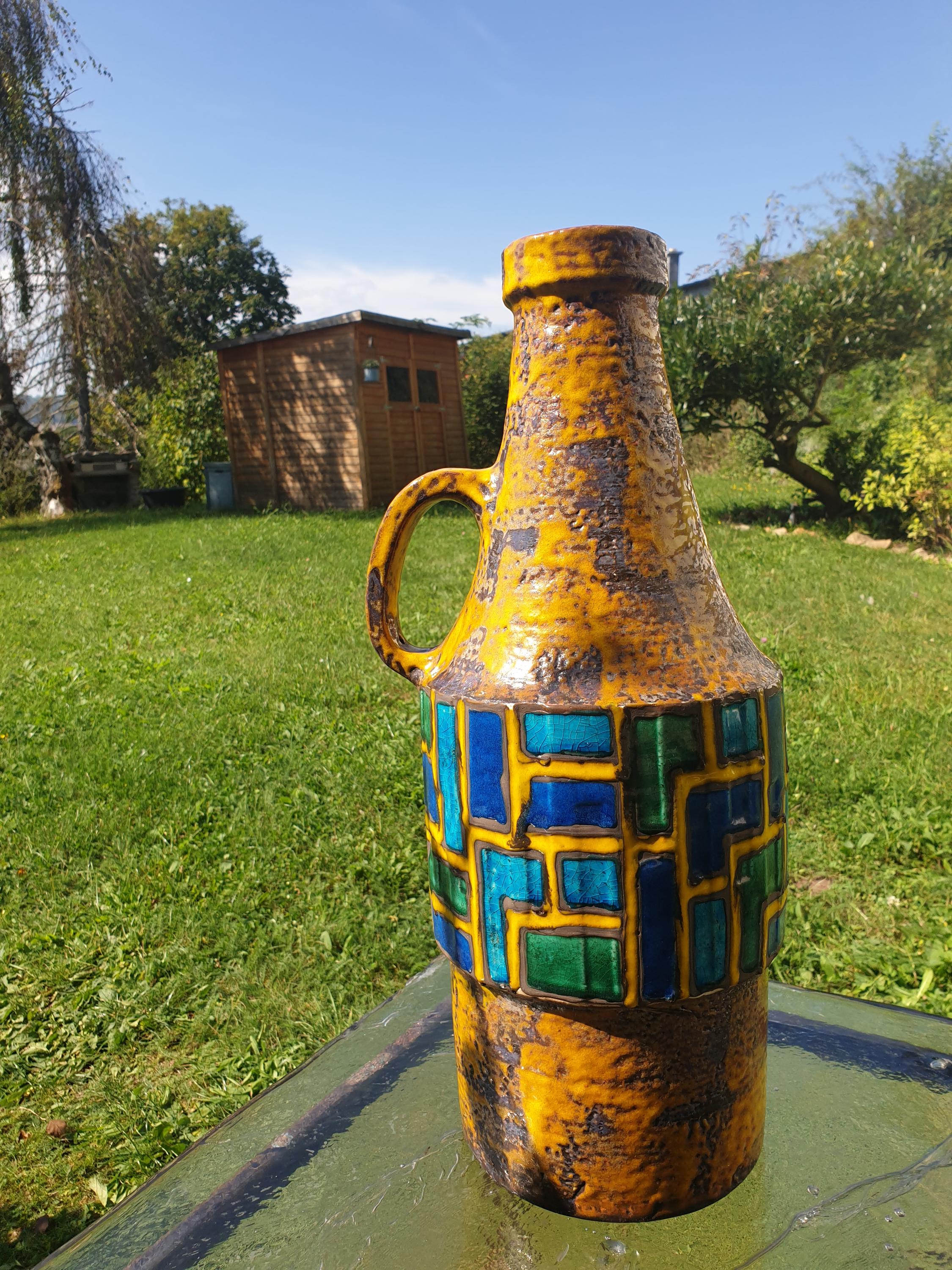 Rare XXL CARSTENS ceramic vase in yellow & turquoise - model C225-50