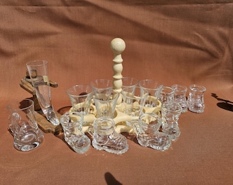 Tábua de shot de madeira, copo de shot, tábua de madeira com coleção de copos de shot, 15 copos, 2 tábuas de madeira