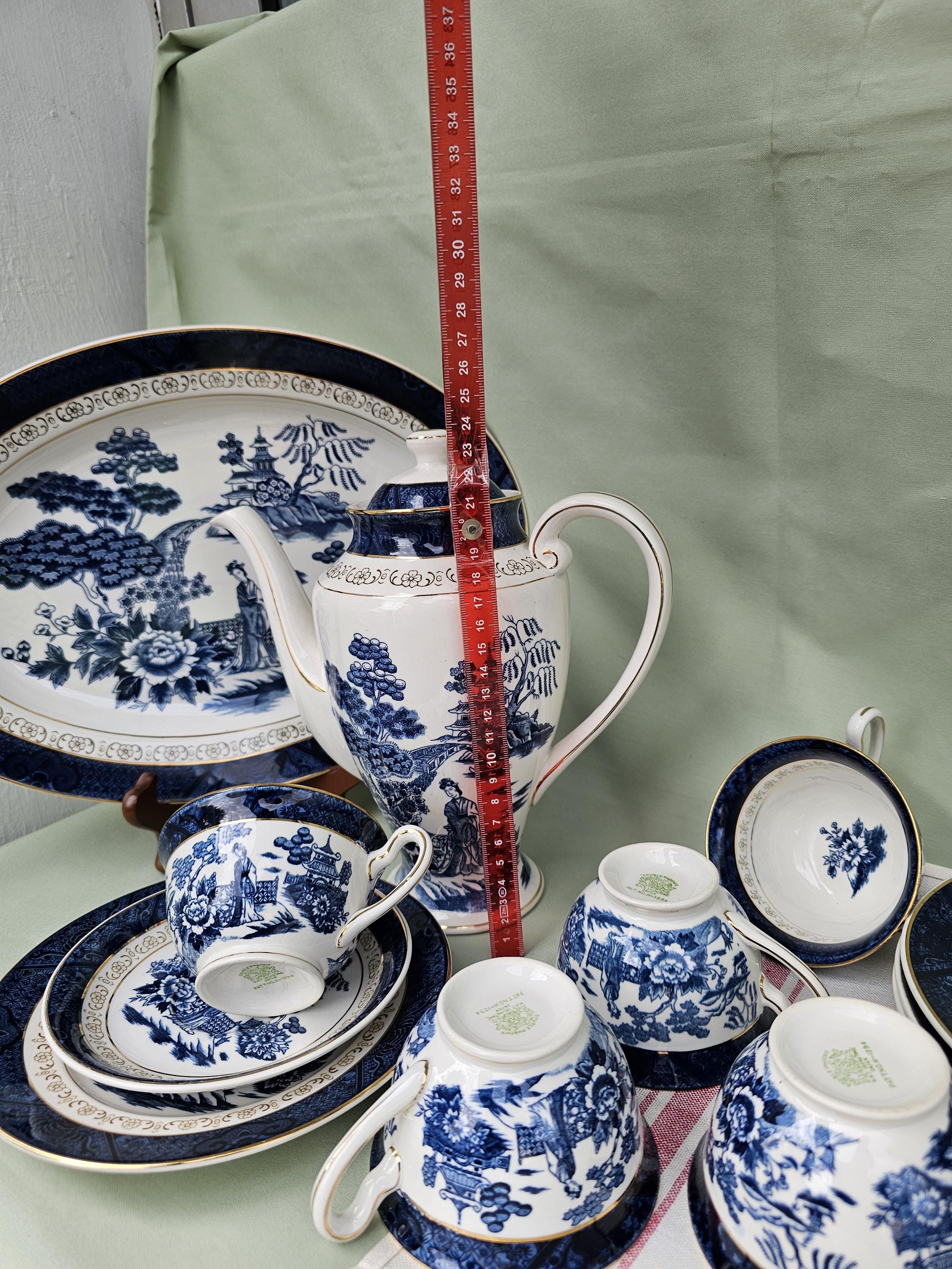 Nikko Double Phoenix Blue Japan Coffee Service for 6 People + Oval