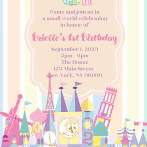 It&#39;s a Small World, Birthday Party Invitation, Pastel Colors, WDW, Classic, DIY, Digital Download