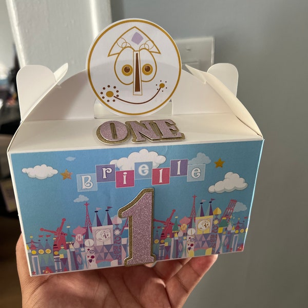 It's a Small World Party Box, Personalized candy treat box, candy, Birthday, gable boxes,  party favors, gable favors