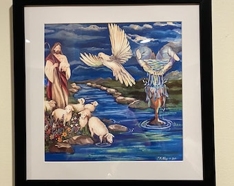 Psalm 23 Inramad kristen konst, Herren är min herde-tryck, trosfylld väggdekor, Skriftinspirerad hemkonst