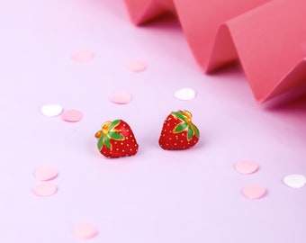 Silver Strawberry Earrings For Kids Handmade Strawberry Mushroom Cloud Flowers Earrings for Kids Handmade Designer Earring Thanksgiving Gift