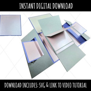 Mini álbum de recortes con tarjeta SVG / Descarga digital / Plantilla de papel / Archivo de corte Cricut / Tarjeta con cascada / Puerta abatible con ventana