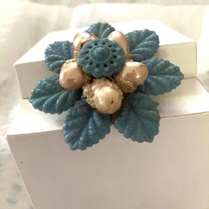 Miriam Haskell Blue Flower Brooch With Baroque Faux Pearls