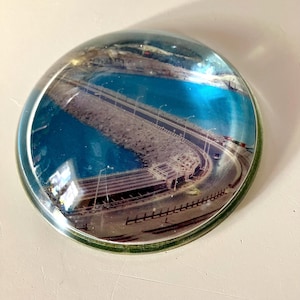 Vintage Paperweight View of Highway Bridge And Water