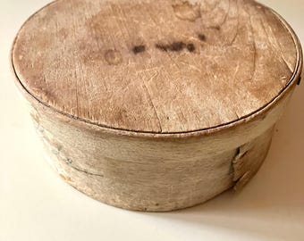 Antique Shaker Pantry Box With Lid – Early Wooden Round Inscribed Container