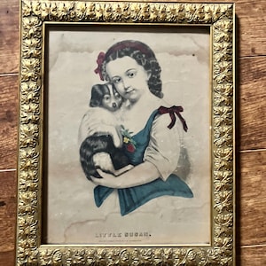 Victorian Lithograph Little Girl and Dog - Etsy