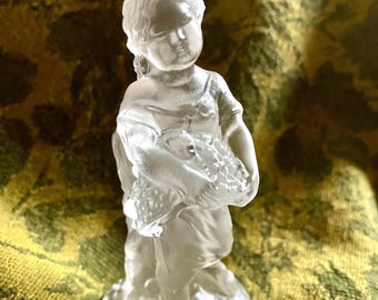Vintage Desna Czech Frosted Glass Spring Figurine Girl Holding Basket Art Deco Style