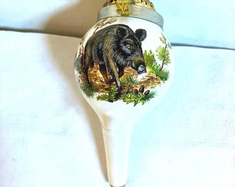 Antique Porcelain Tobacco Pipe With Wild Boar Painted Scene Very Unique