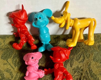 Vintage Marx Walt Disney Pluto and Mickey Mouse and Pinocchio Toy Figures