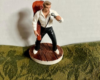 Vintage Elvis Presley Miniature Rock Singer Figurine, Hand Painted Chalkware Statue