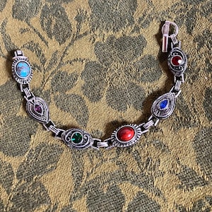 Art Deco Silver Scarab Bracelet With Multiple Stones